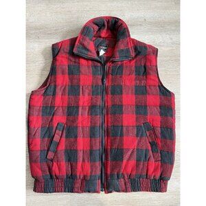 Vintage Mens XL Buffalo Plaid Red Black Puffer Vest In Crowd Celebration